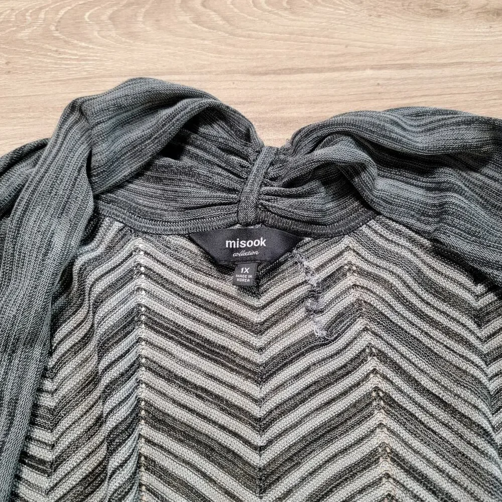 Misook‎ Plus Size 1X Cardigan Sweater Chevron Striped Long Duster Stretch Knit